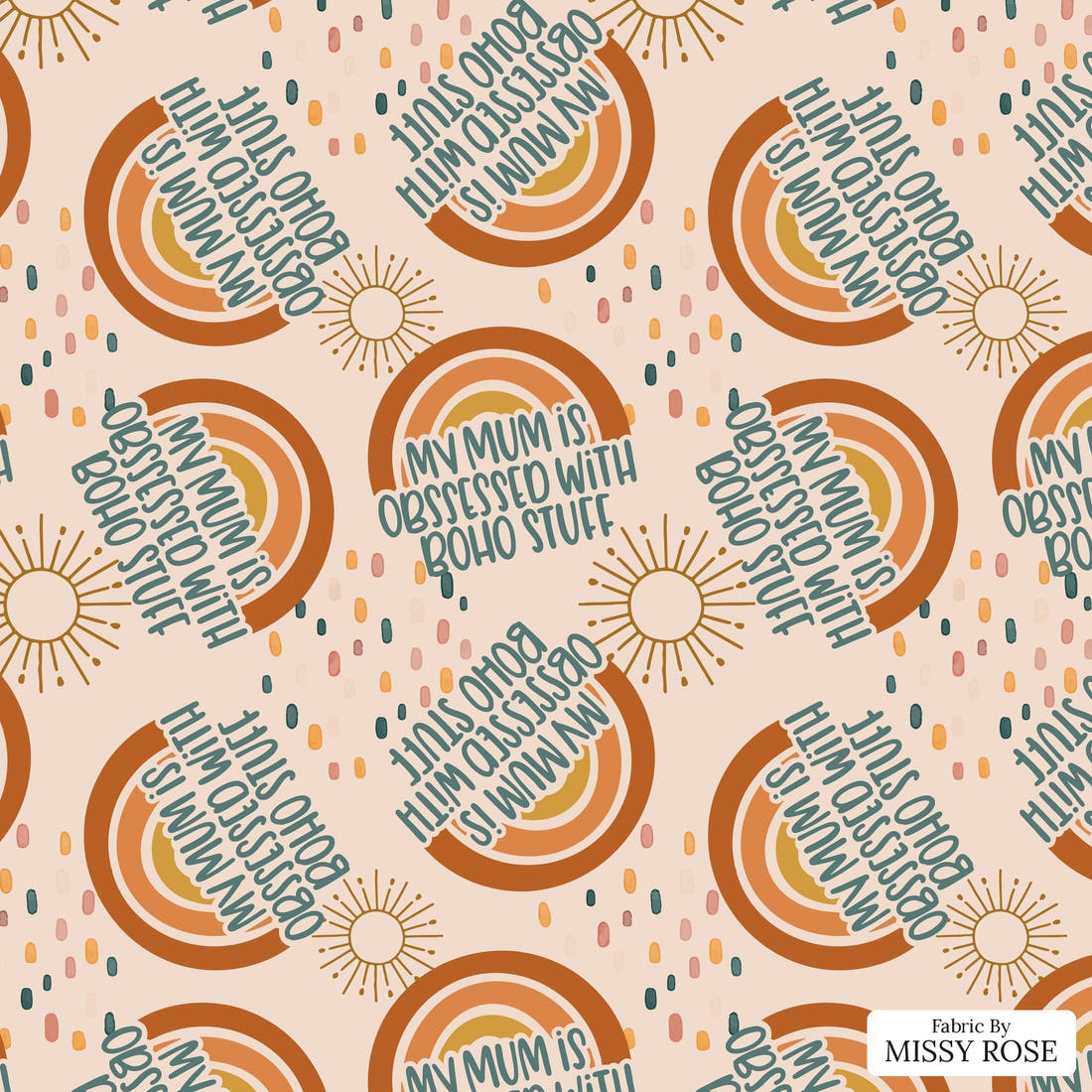 Design 2 Boho Mum Fabric - flat view of the print, zoom in for detail | Fabric by Missy Rose