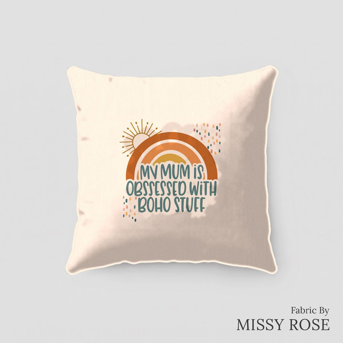Design 2 Boho Mum Panel sewn into a cushion – see how the panel looks made up | Fabric by Missy Rose