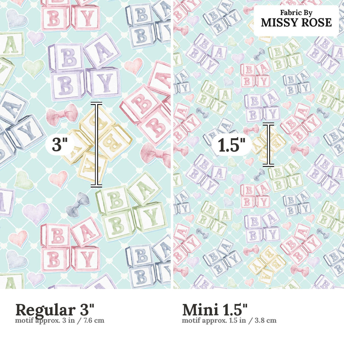 Design 20 Oh Baby Fabric size comparison - print scale | Fabric by Missy Rose