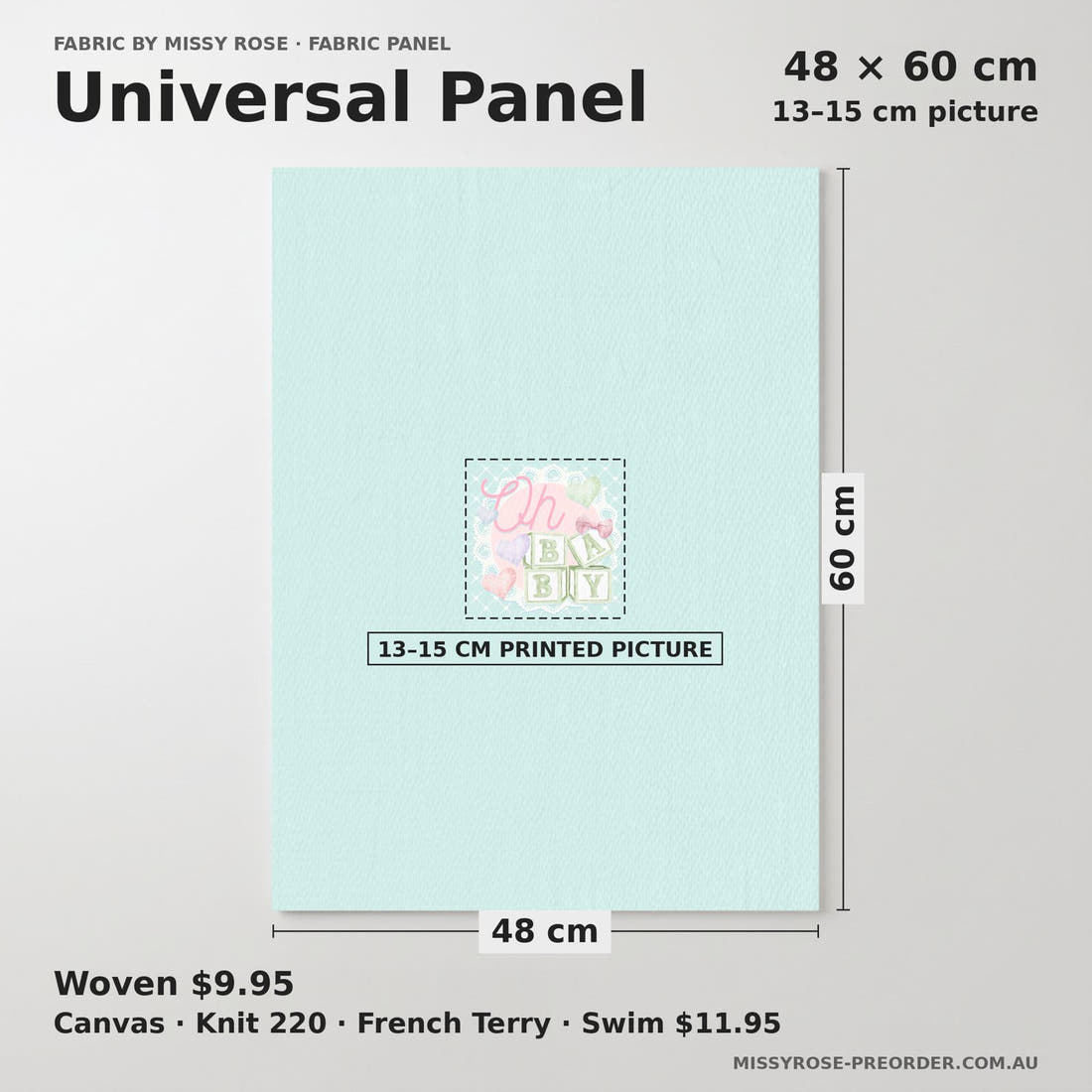 Design 20 Oh Baby Panel universal panel sizing – 13–15 cm printed picture on 48 × 60 cm fabric | Fabric by Missy Rose