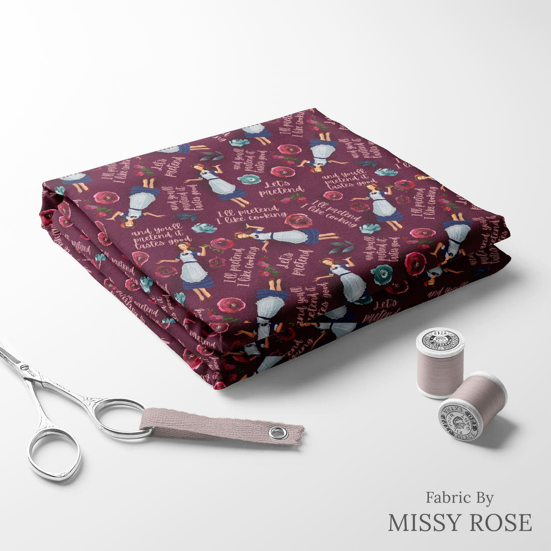 Design 200 Housewife Fabric folded fabric stack with matching thread – pre-order fabric Australia | Fabric by Missy Rose