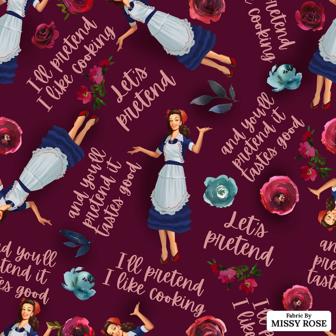 Design 200 Housewife Fabric - flat view of the print, zoom in for detail | Fabric by Missy Rose