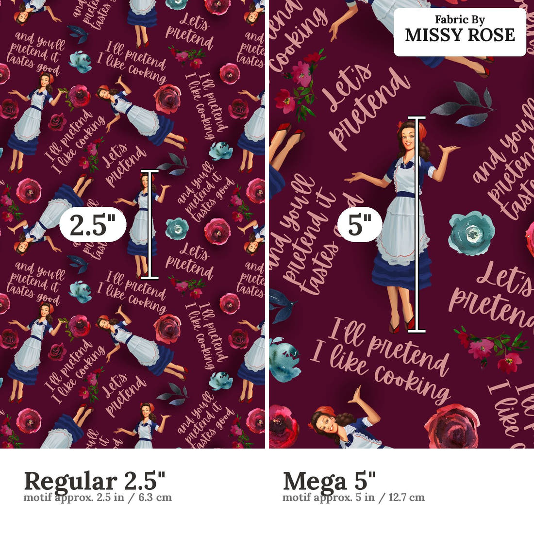 Design 200 Housewife Fabric size comparison - print scale | Fabric by Missy Rose