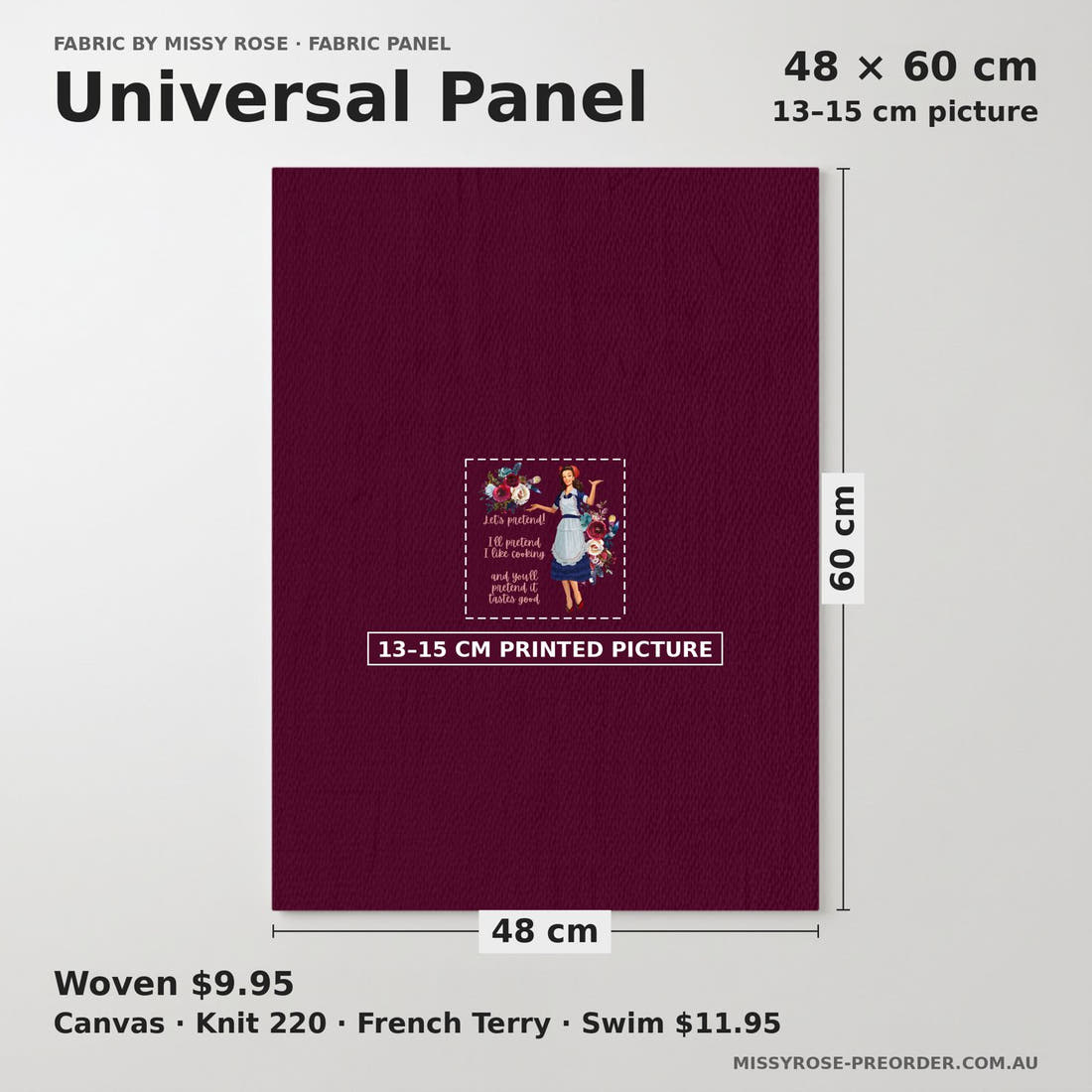 Design 200 Housewife Panel universal panel sizing – 13–15 cm printed picture on 48 × 60 cm fabric | Fabric by Missy Rose