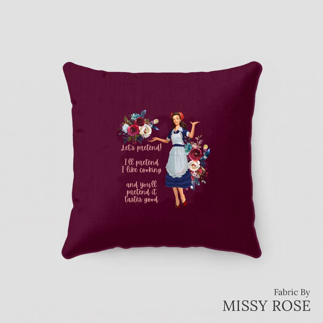 Design 200 Housewife Panel sewn into a cushion – see how the panel looks made up | Fabric by Missy Rose