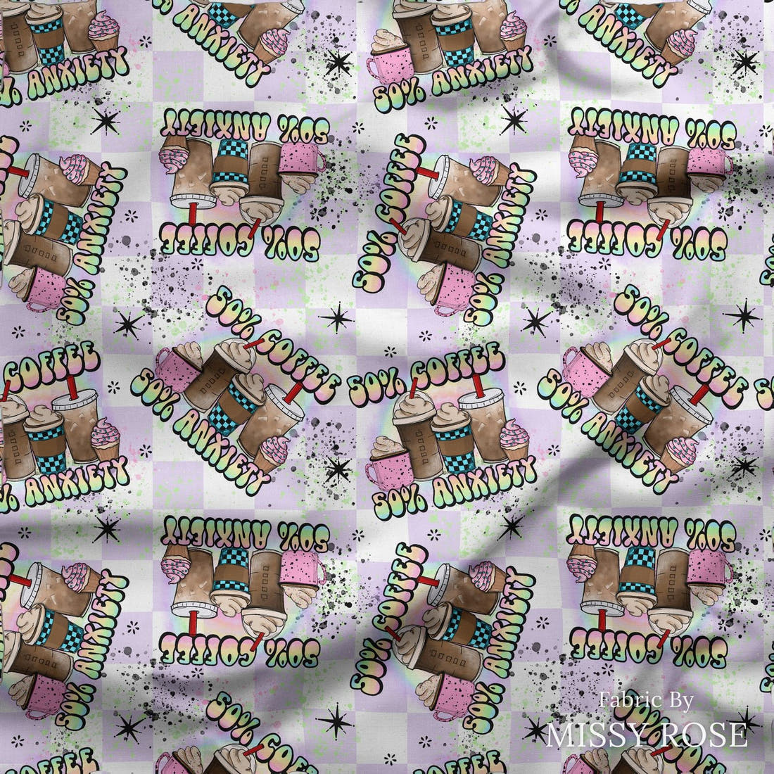 Design 201 Coffee Fabric draped fabric mockup – custom printed fabric by the metre | Fabric by Missy Rose