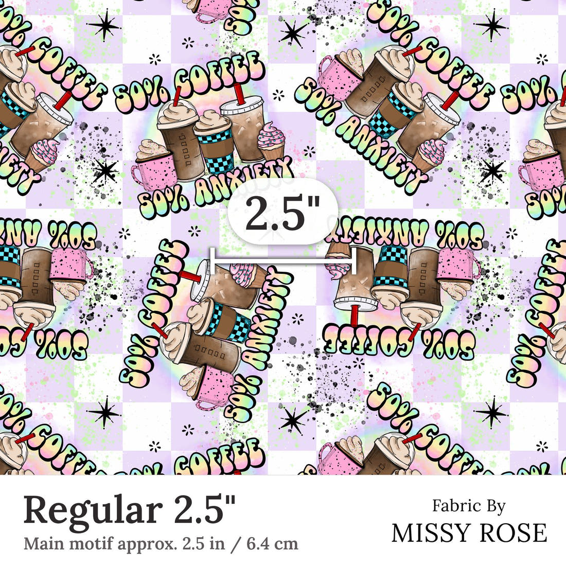 Design 201 Coffee Fabric Regular 2.5 inch print scale guide | Fabric by Missy Rose