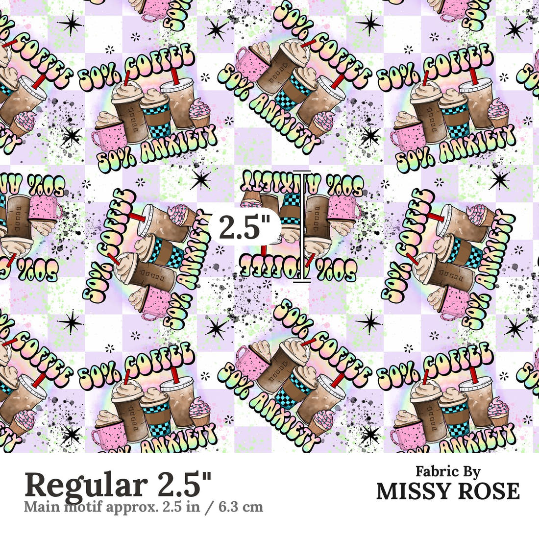 Design 201 Coffee Fabric Regular 2.5" - print scale | Fabric by Missy Rose