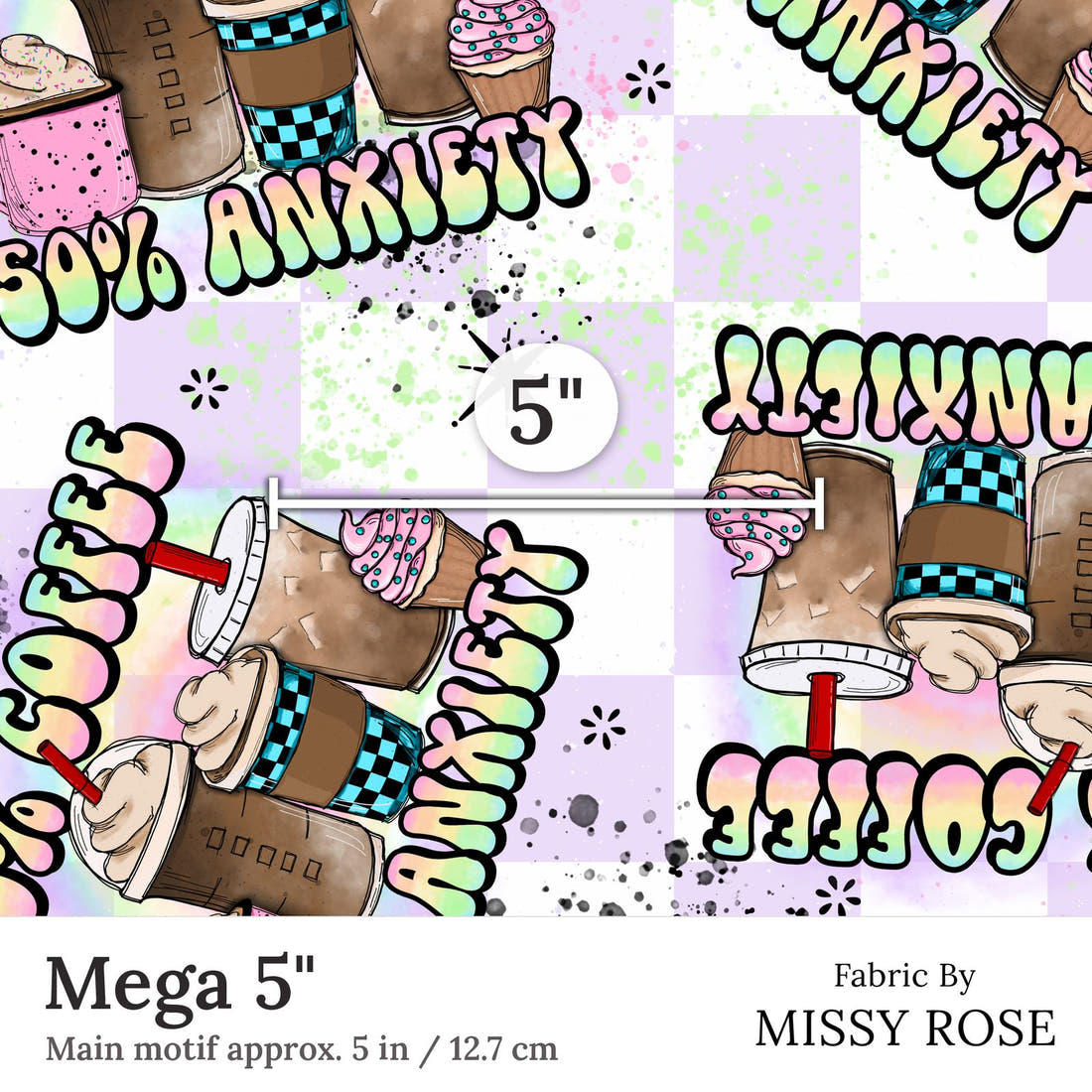 Design 201 Coffee Fabric Mega 5 inch print scale guide | Fabric by Missy Rose