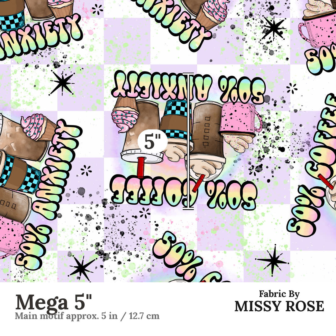 Design 201 Coffee Fabric Mega 5" - print scale | Fabric by Missy Rose