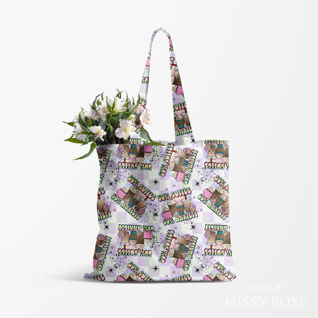 Design 201 Coffee Fabric made up as a tote bag – see how the print looks made up | Fabric by Missy Rose