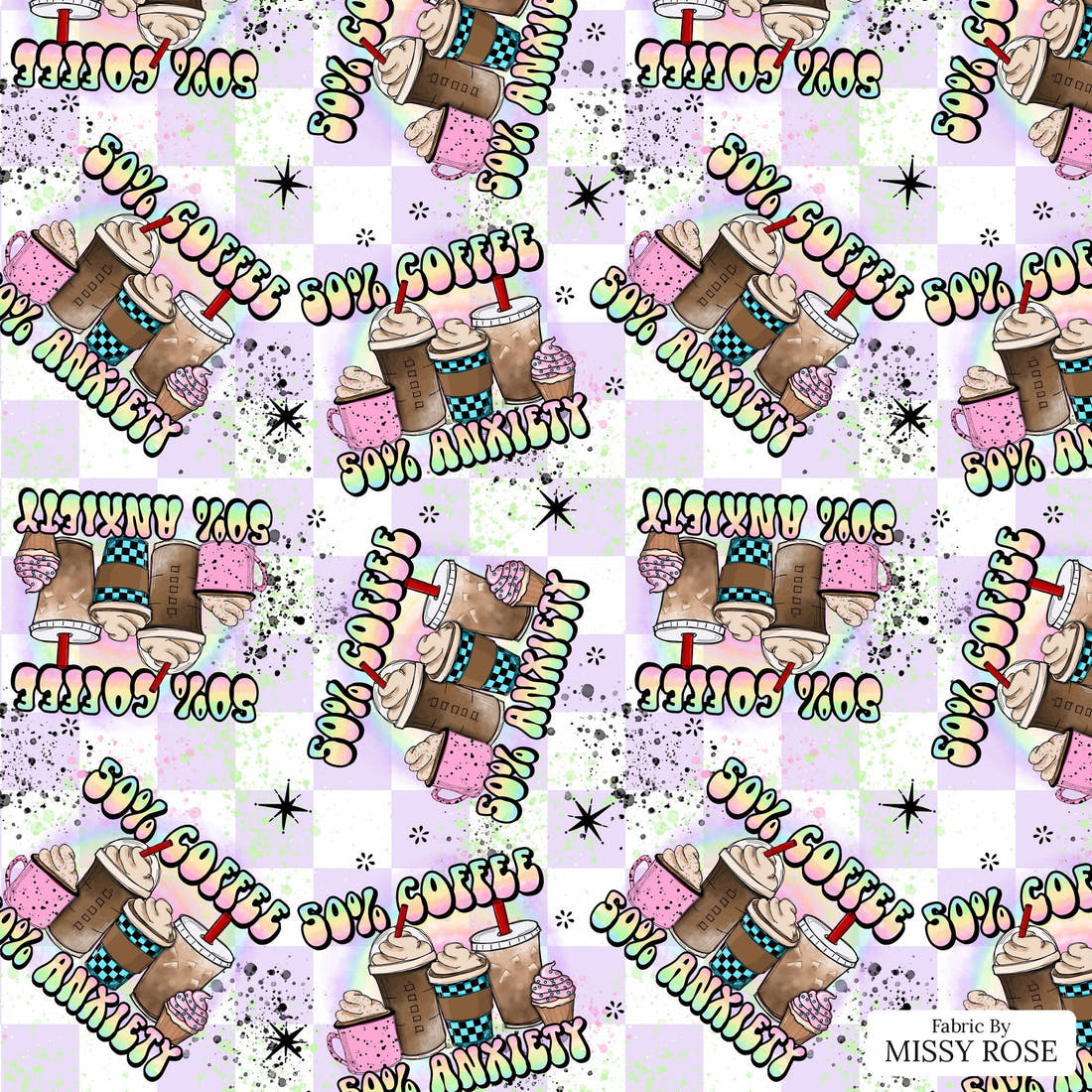 Design 201 Coffee Fabric - flat view of the print, zoom in for detail | Fabric by Missy Rose