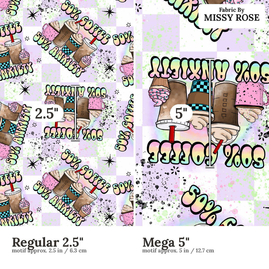 Design 201 Coffee Fabric size comparison - print scale | Fabric by Missy Rose