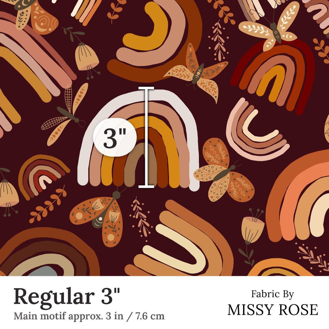 Design 202 Boho Rainbow Fabric Regular 3 inch print scale guide | Fabric by Missy Rose