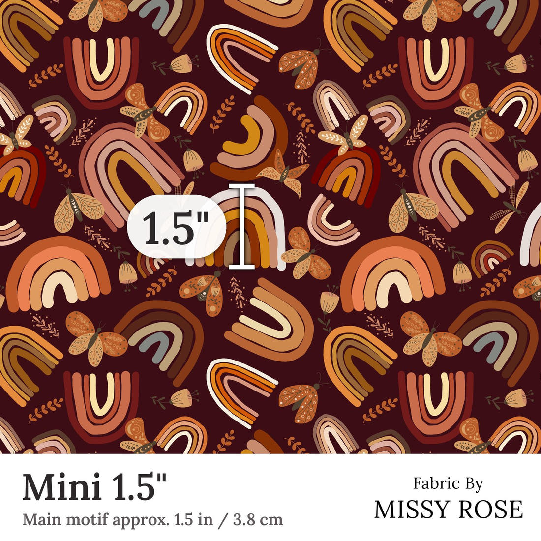 Design 202 Boho Rainbow Fabric Mini 1.5 inch print scale guide | Fabric by Missy Rose