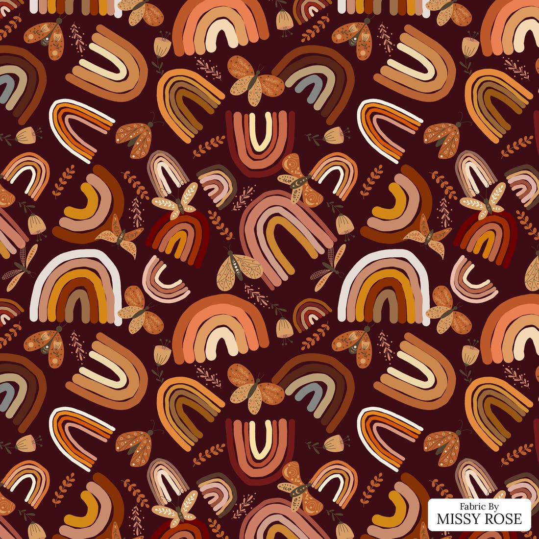 Design 202 Boho Rainbow Fabric - flat view of the print, zoom in for detail | Fabric by Missy Rose