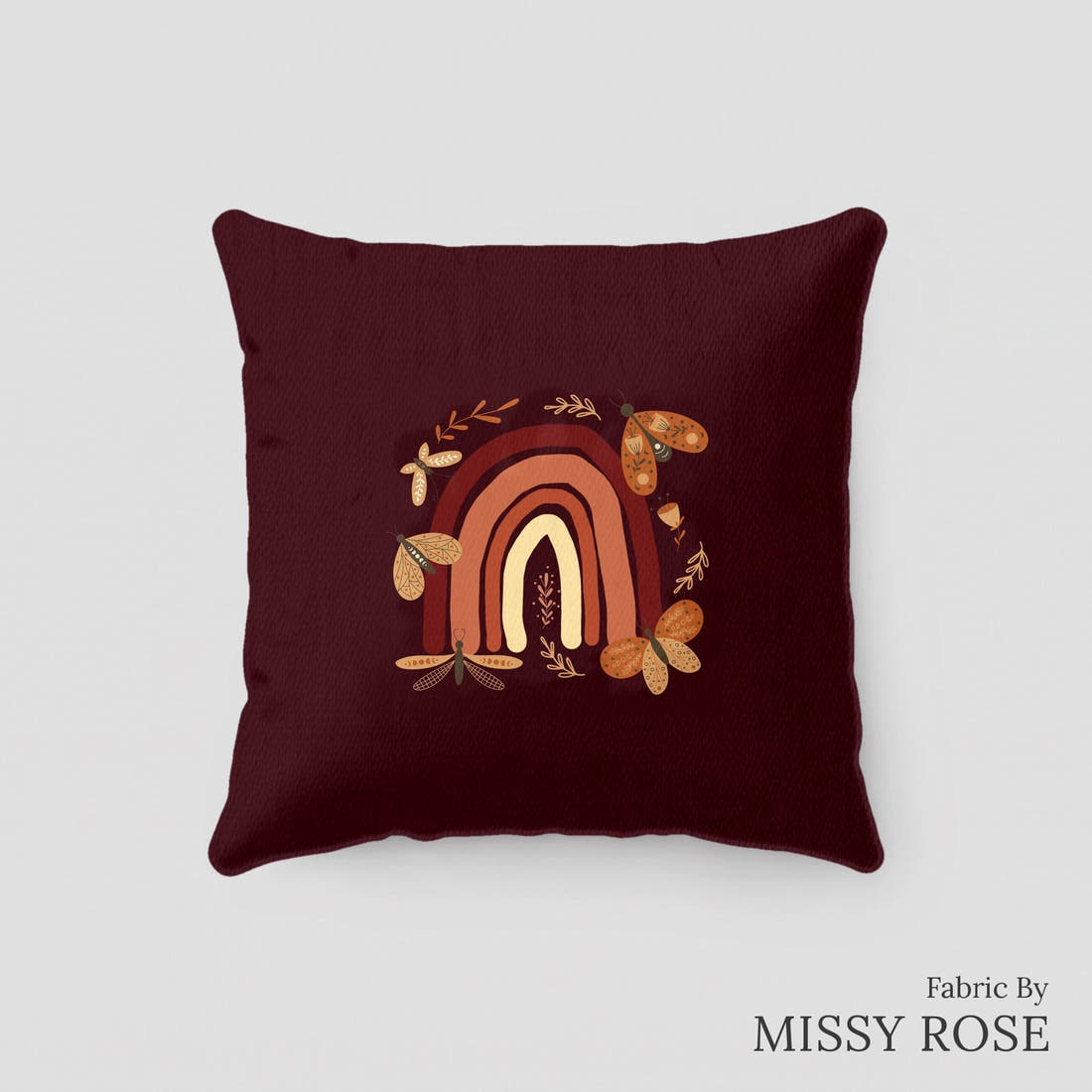 Design 202 Boho Rainbow Panel sewn into a cushion – see how the panel looks made up | Fabric by Missy Rose