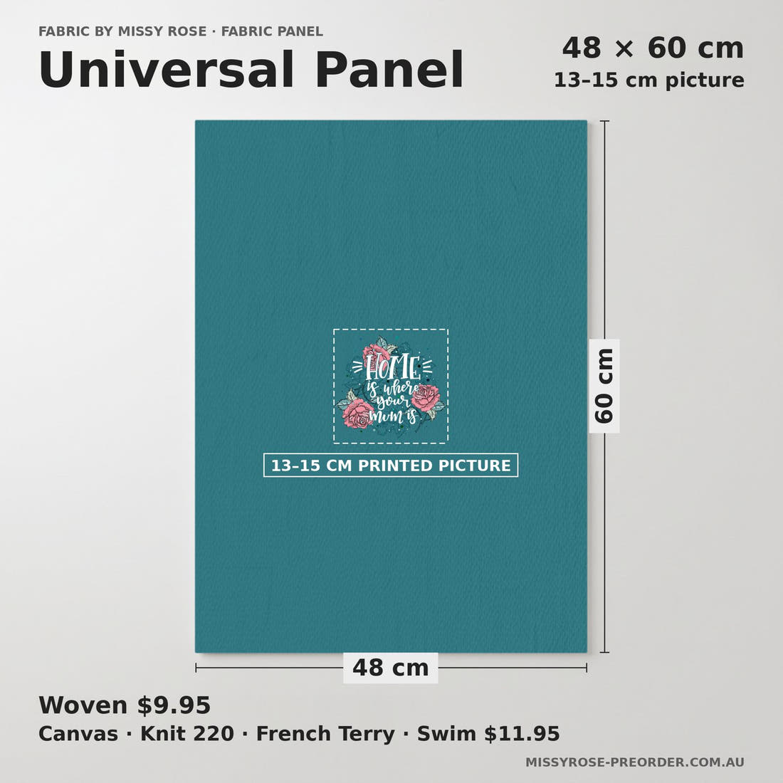 Design 203 Roses Panel universal panel sizing – 13–15 cm printed picture on 48 × 60 cm fabric | Fabric by Missy Rose