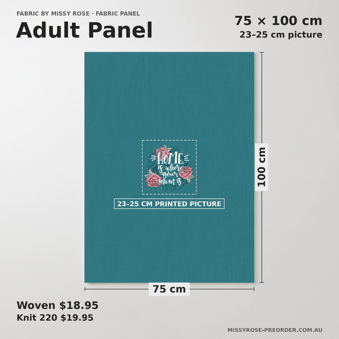 Design 203 Roses Panel adult panel sizing – 23–25 cm printed picture on 75 × 100 cm fabric | Fabric by Missy Rose