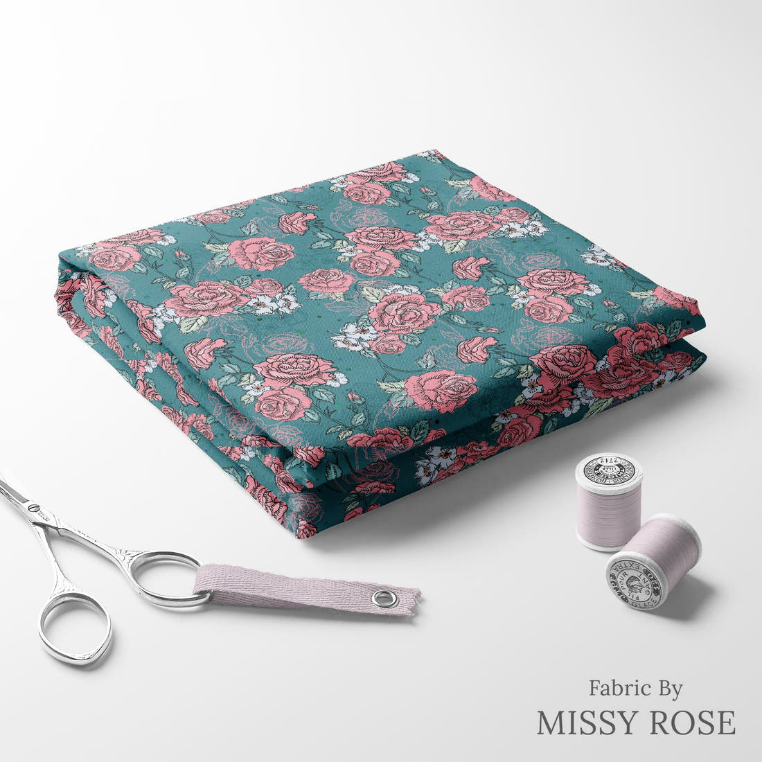 Design 203 Roses Fabric folded fabric stack with matching thread – pre-order fabric Australia | Fabric by Missy Rose