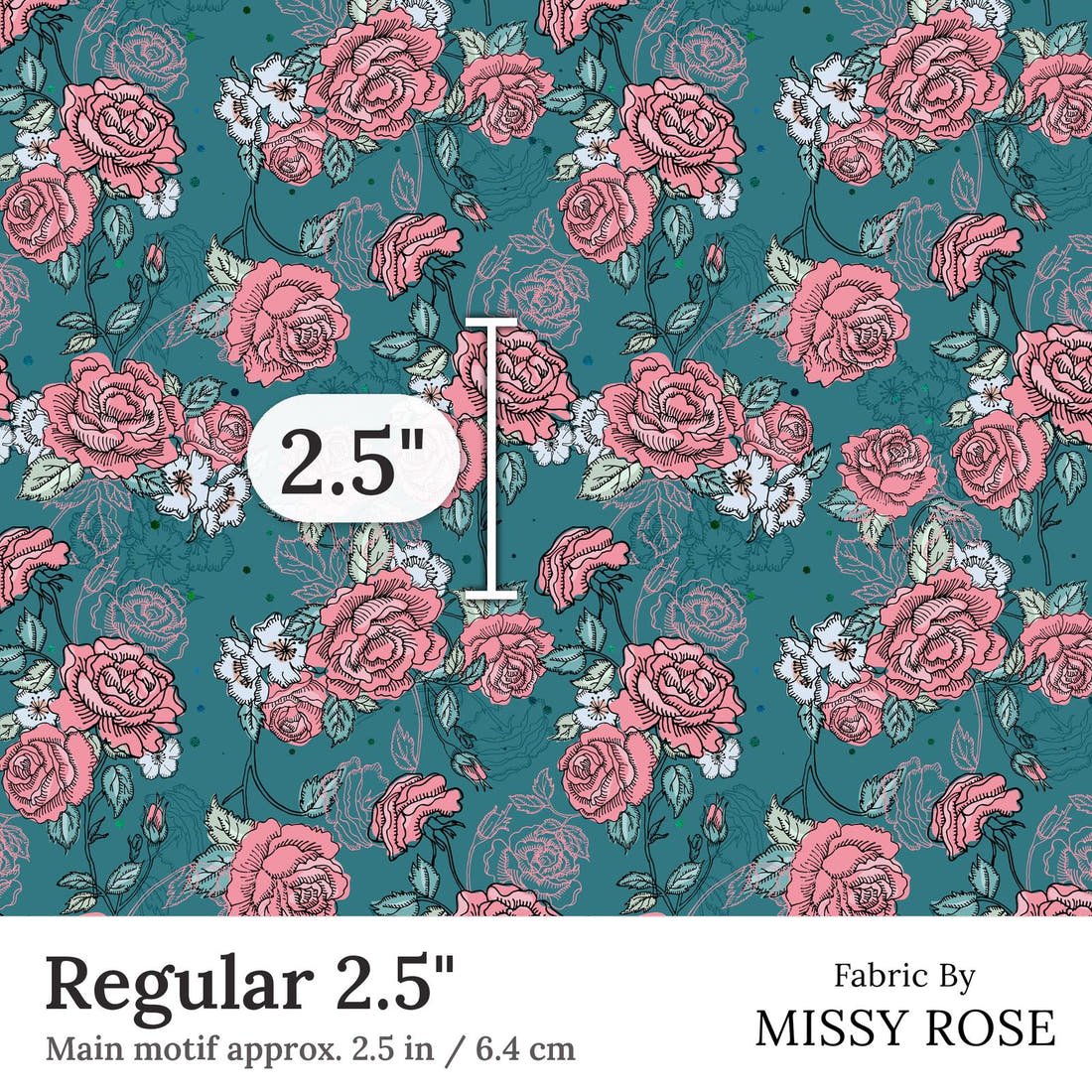 Design 203 Roses Fabric Regular 2.5 inch print scale guide | Fabric by Missy Rose