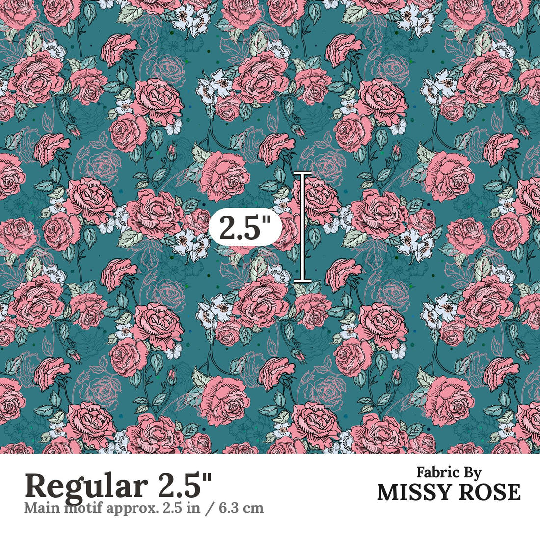 Design 203 Roses Fabric Regular 2.5" - print scale | Fabric by Missy Rose