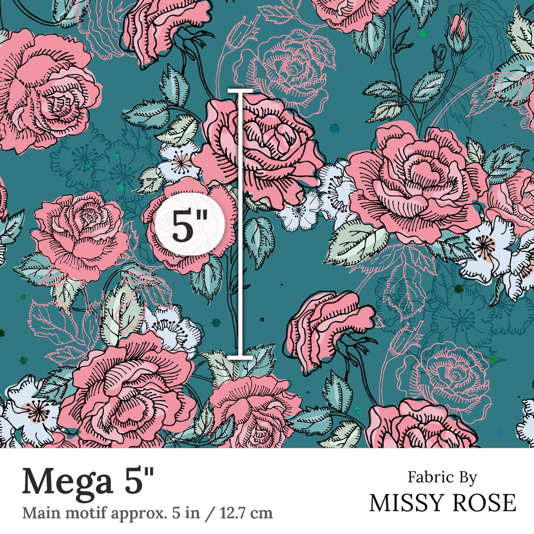 Design 203 Roses Fabric Mega 5 inch print scale guide | Fabric by Missy Rose