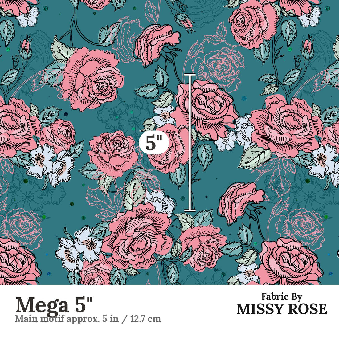 Design 203 Roses Fabric Mega 5" - print scale | Fabric by Missy Rose
