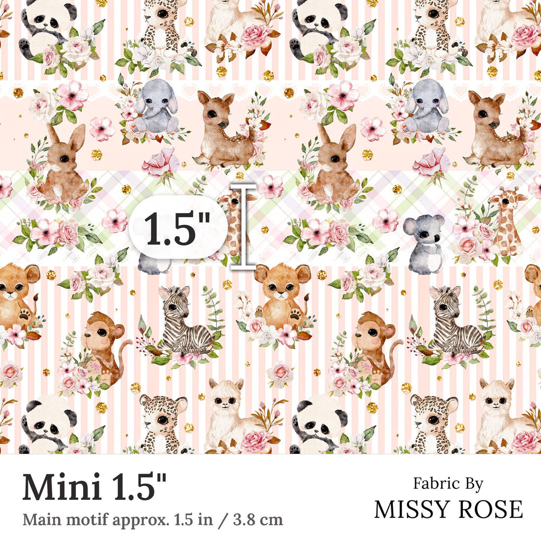 Design 204 Baby Safari Animals Fabric Mini 1.5 inch print scale guide | Fabric by Missy Rose
