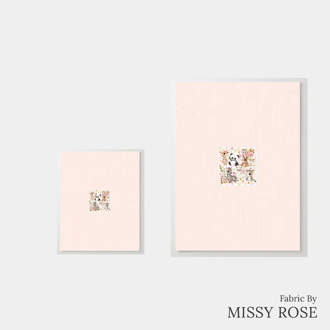 Design 204 Baby Safari Animals Panel – universal and adult panel sizes side by side | Fabric by Missy Rose