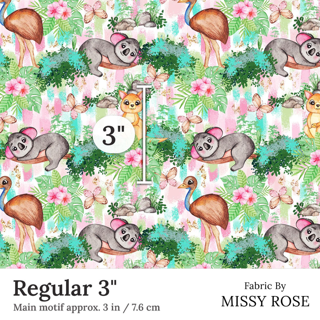 Design 205 Australian Animals Fabric Regular 3 inch print scale guide | Fabric by Missy Rose