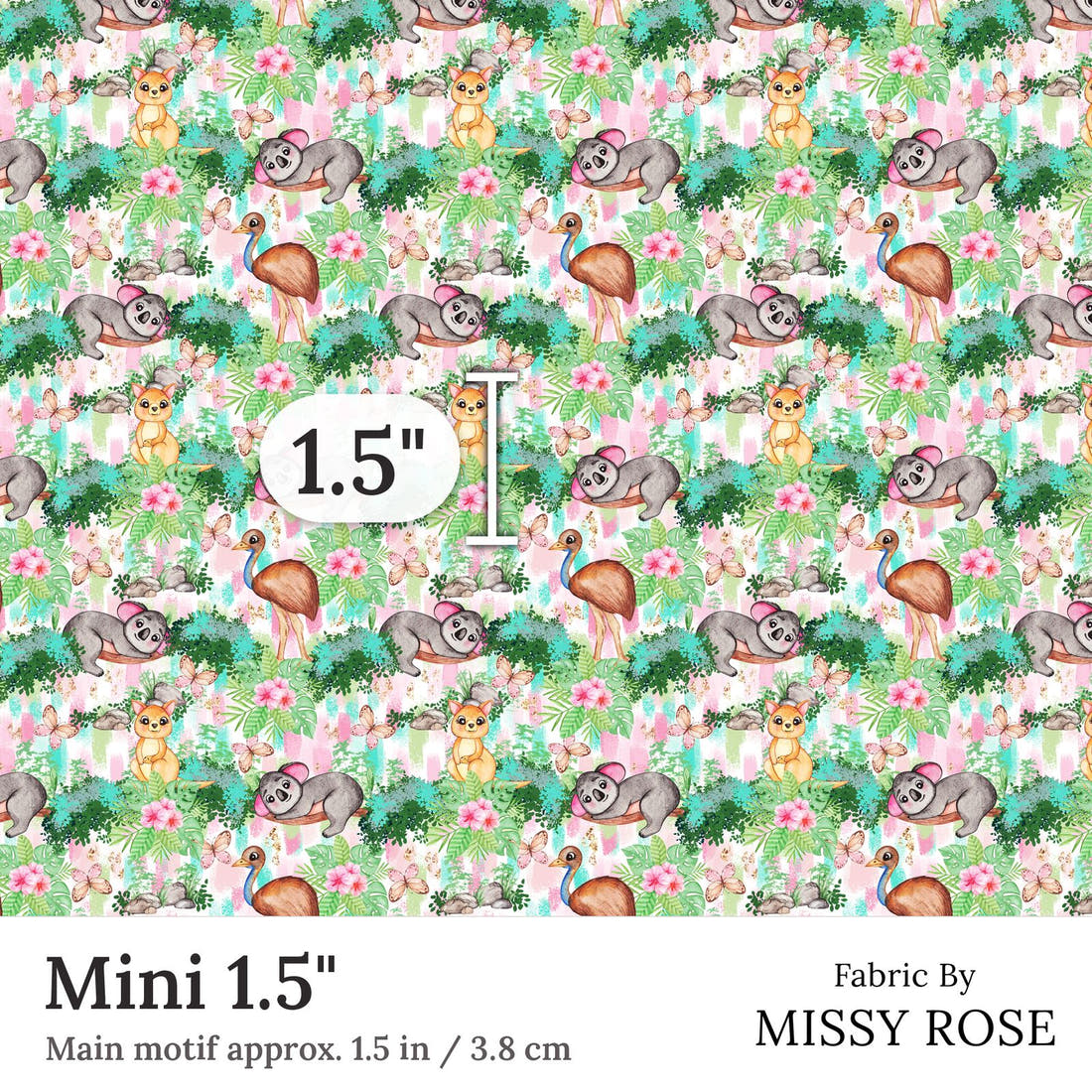 Design 205 Australian Animals Fabric Mini 1.5 inch print scale guide | Fabric by Missy Rose
