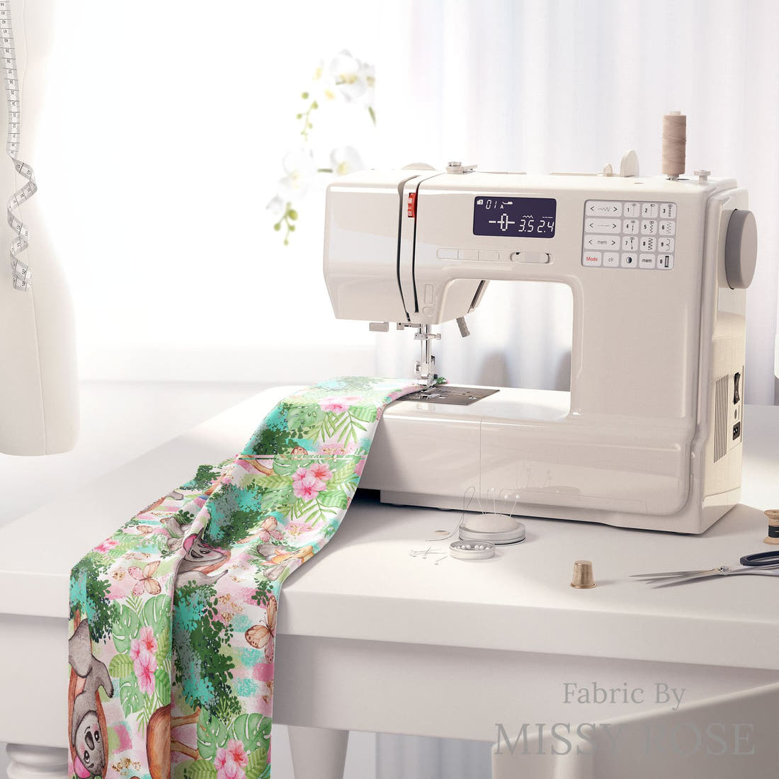 Design 205 Australian Animals Fabric on a sewing machine – premium fabric for sewing projects | Fabric by Missy Rose