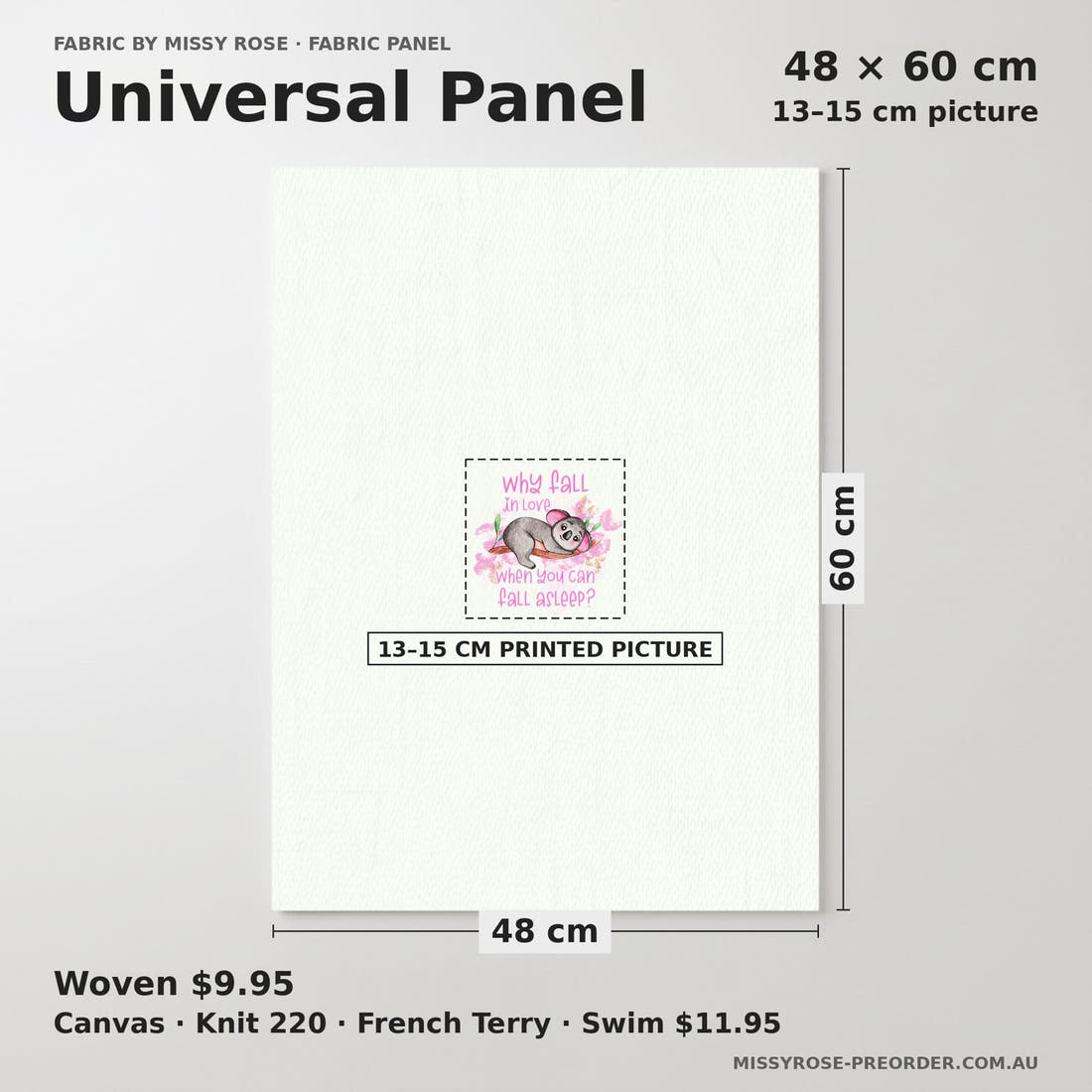 Design 205 Australian Animals Panel universal panel sizing – 13–15 cm printed picture on 48 × 60 cm fabric | Fabric by Missy Rose