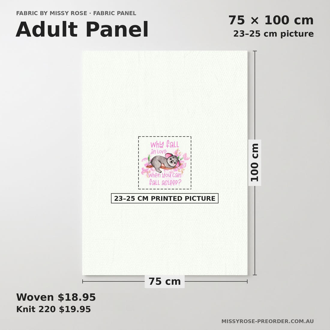 Design 205 Australian Animals Panel adult panel sizing – 23–25 cm printed picture on 75 × 100 cm fabric | Fabric by Missy Rose
