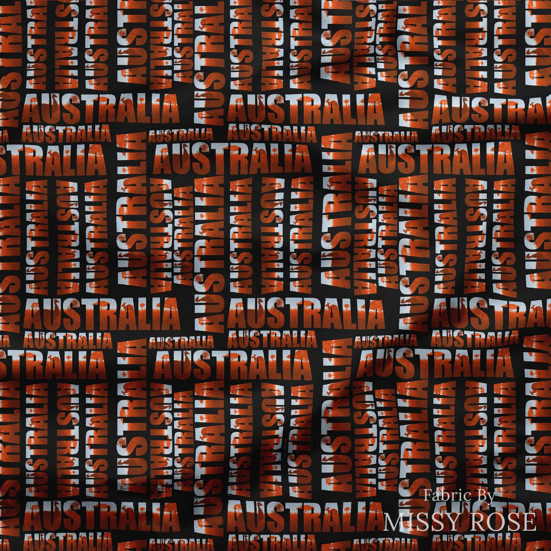 Design 207 Australia Fabric draped fabric mockup – custom printed fabric by the metre | Fabric by Missy Rose