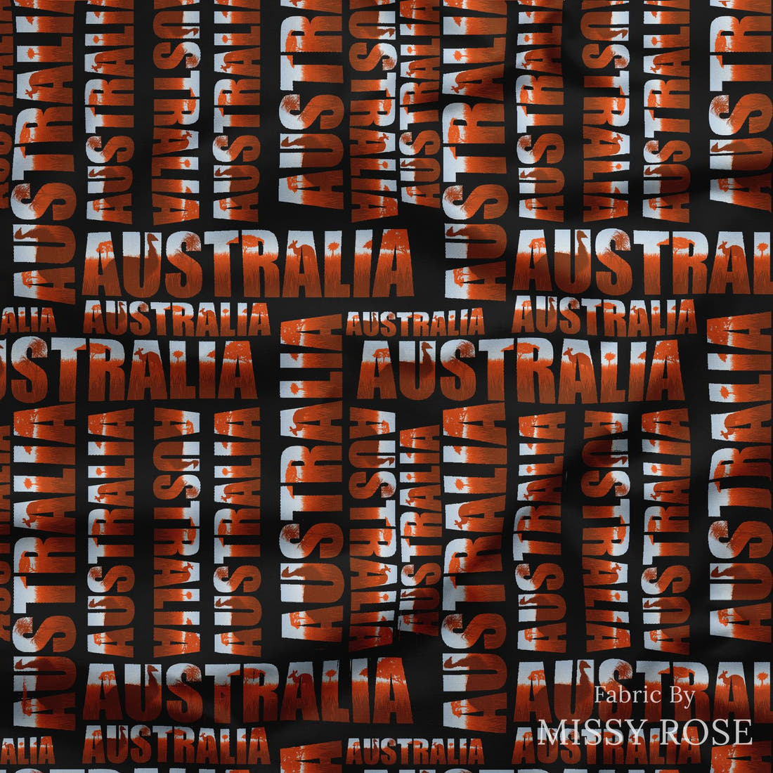 Design 207 Australia Fabric draped fabric mockup – custom printed fabric by the metre | Fabric by Missy Rose