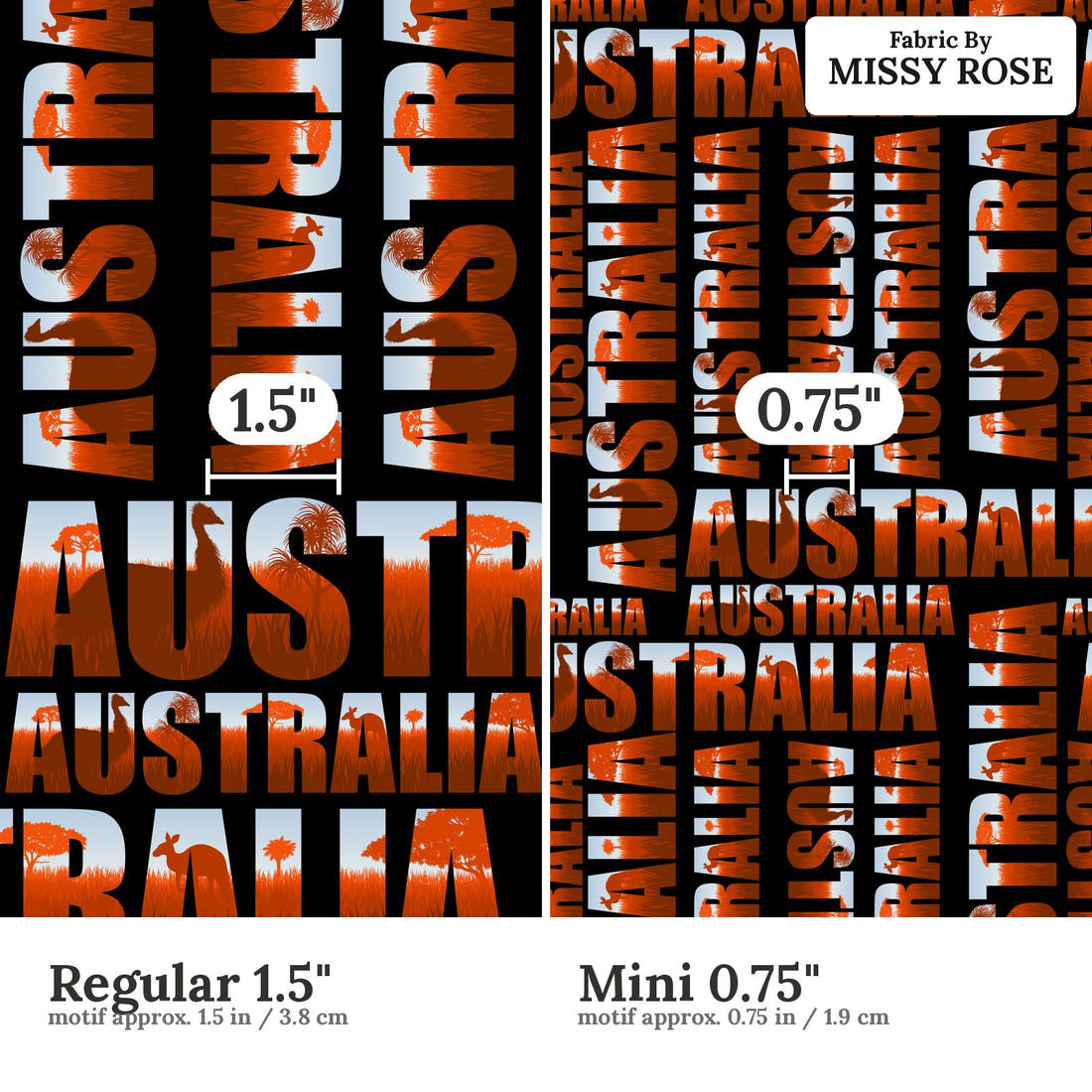 Design 207 Australia Fabric size comparison - print scale | Fabric by Missy Rose