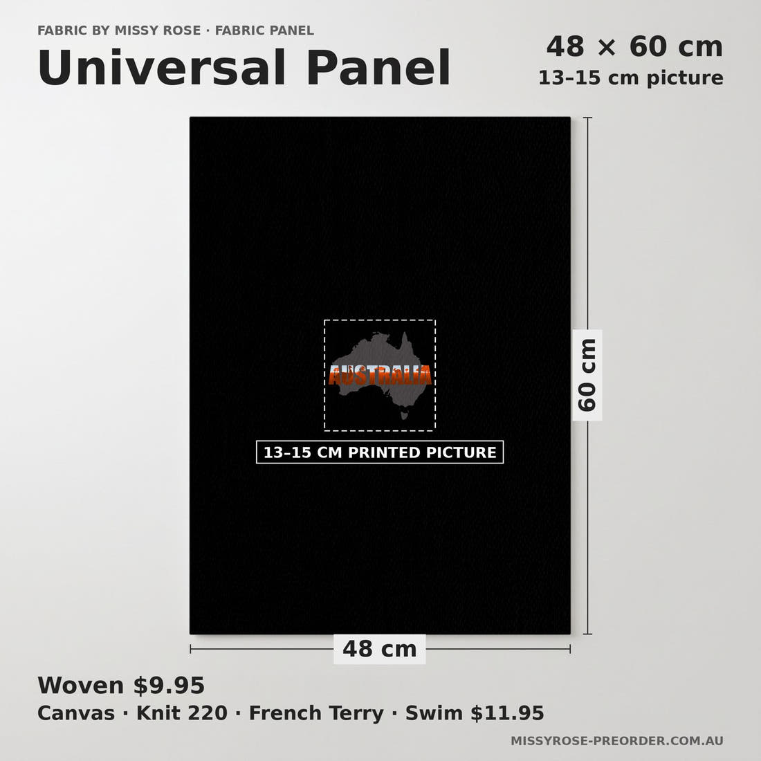 Design 207 Australia Panel universal panel sizing – 13–15 cm printed picture on 48 × 60 cm fabric | Fabric by Missy Rose