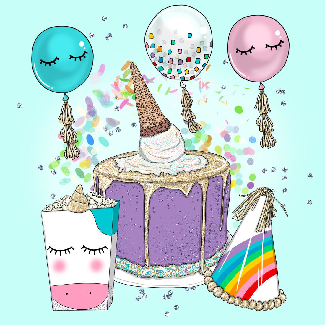 Design 208 Rainbow Party Panel – full artwork close-up of the printed picture | Fabric by Missy Rose