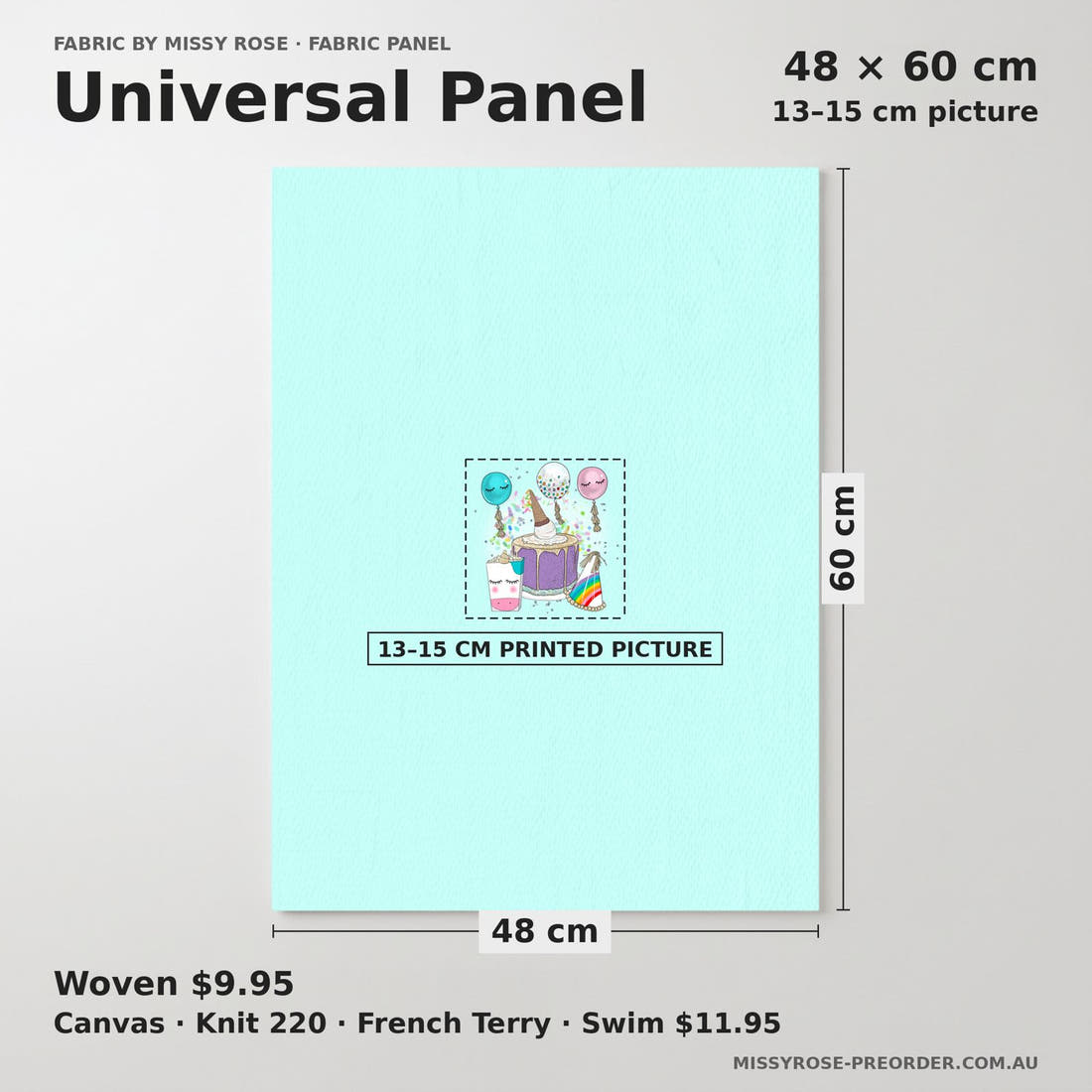 Design 208 Rainbow Party Panel universal panel sizing – 13–15 cm printed picture on 48 × 60 cm fabric | Fabric by Missy Rose