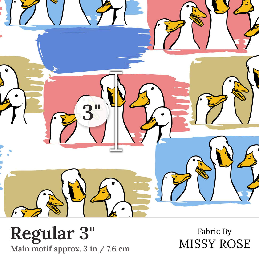 Design 209 Ducks Fabric Regular 3 inch print scale guide | Fabric by Missy Rose