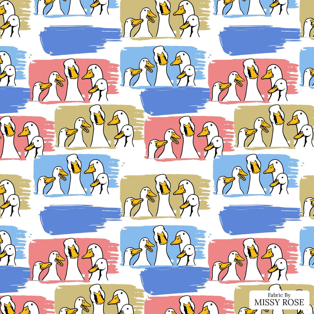 Design 209 Ducks Fabric - flat view of the print, zoom in for detail | Fabric by Missy Rose