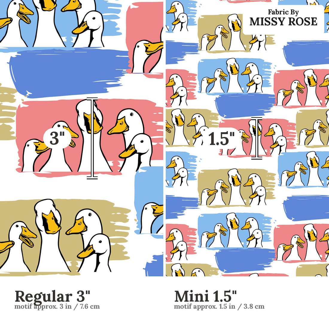 Design 209 Ducks Fabric size comparison - print scale | Fabric by Missy Rose