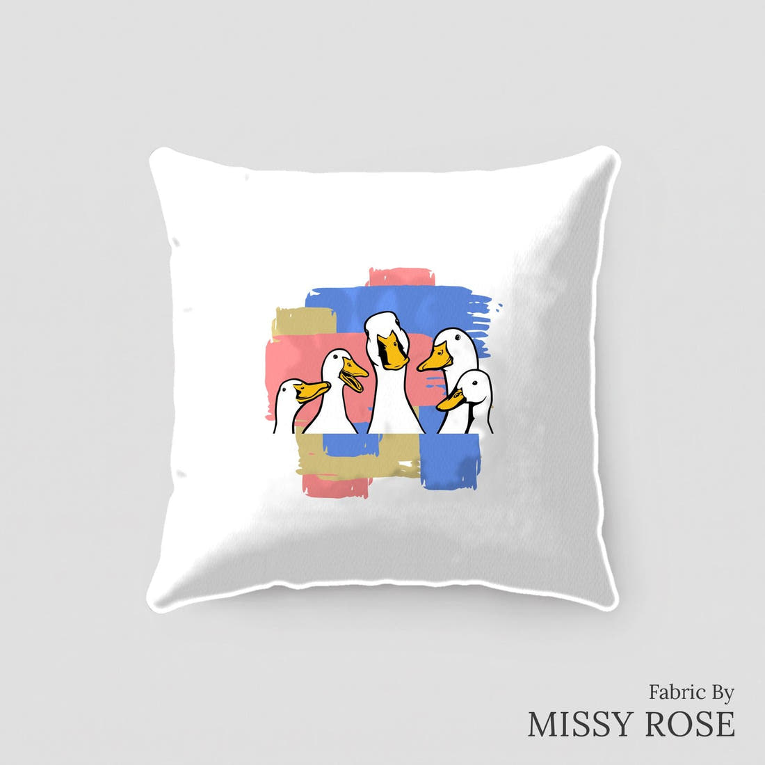 Design 209 Ducks Panel sewn into a cushion – see how the panel looks made up | Fabric by Missy Rose