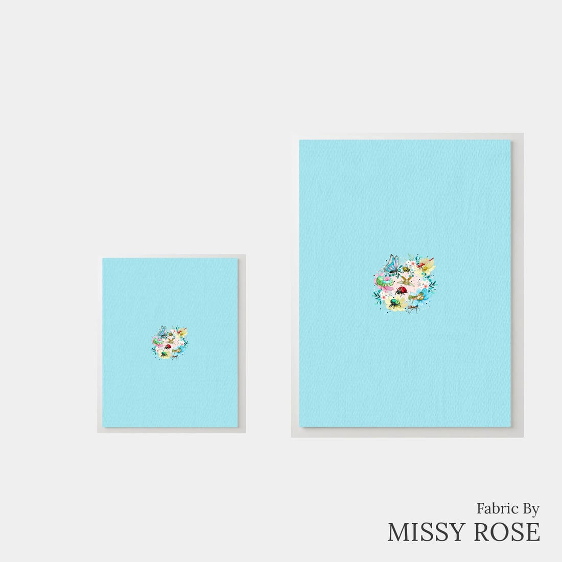 Design 21 Blue Insects Panel – universal and adult panel sizes side by side | Fabric by Missy Rose