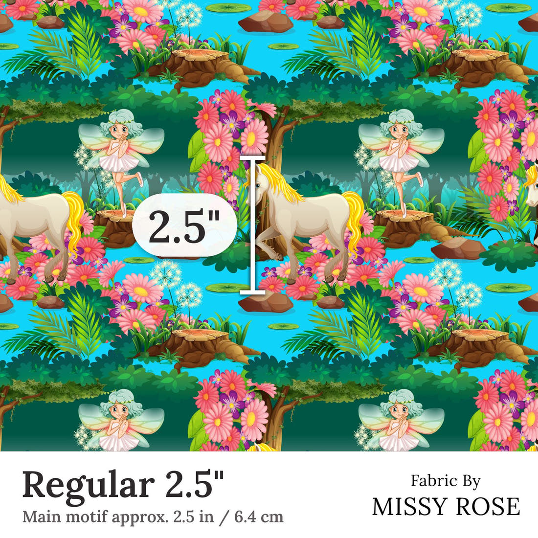 Design 210 Unicorn Fairy Fabric Regular 2.5 inch print scale guide | Fabric by Missy Rose