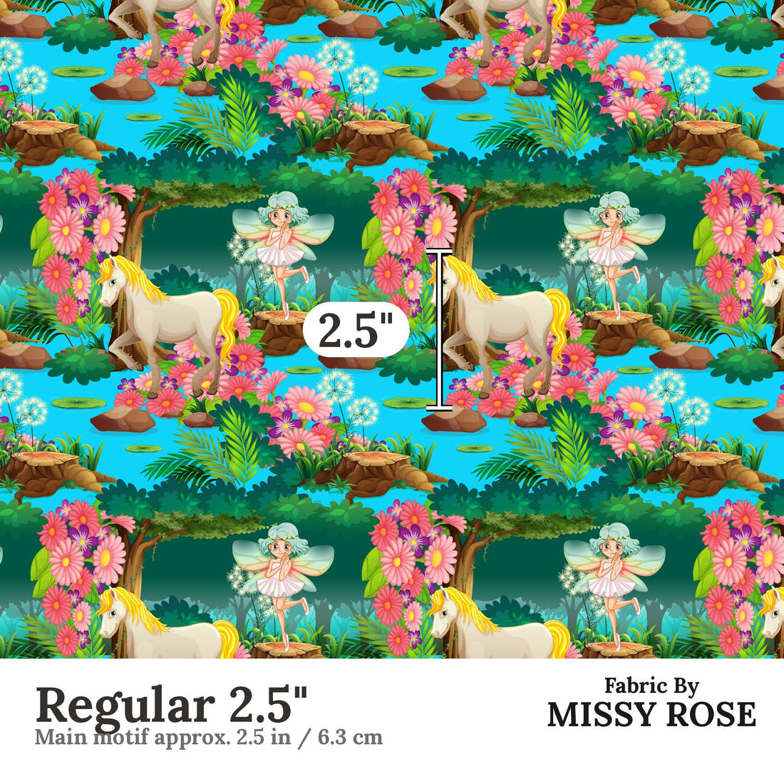 Design 210 Unicorn Fairy Fabric Regular 2.5" - print scale | Fabric by Missy Rose