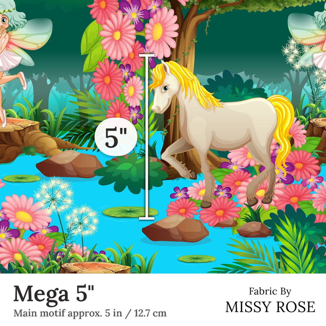 Design 210 Unicorn Fairy Fabric Mega 5 inch print scale guide | Fabric by Missy Rose