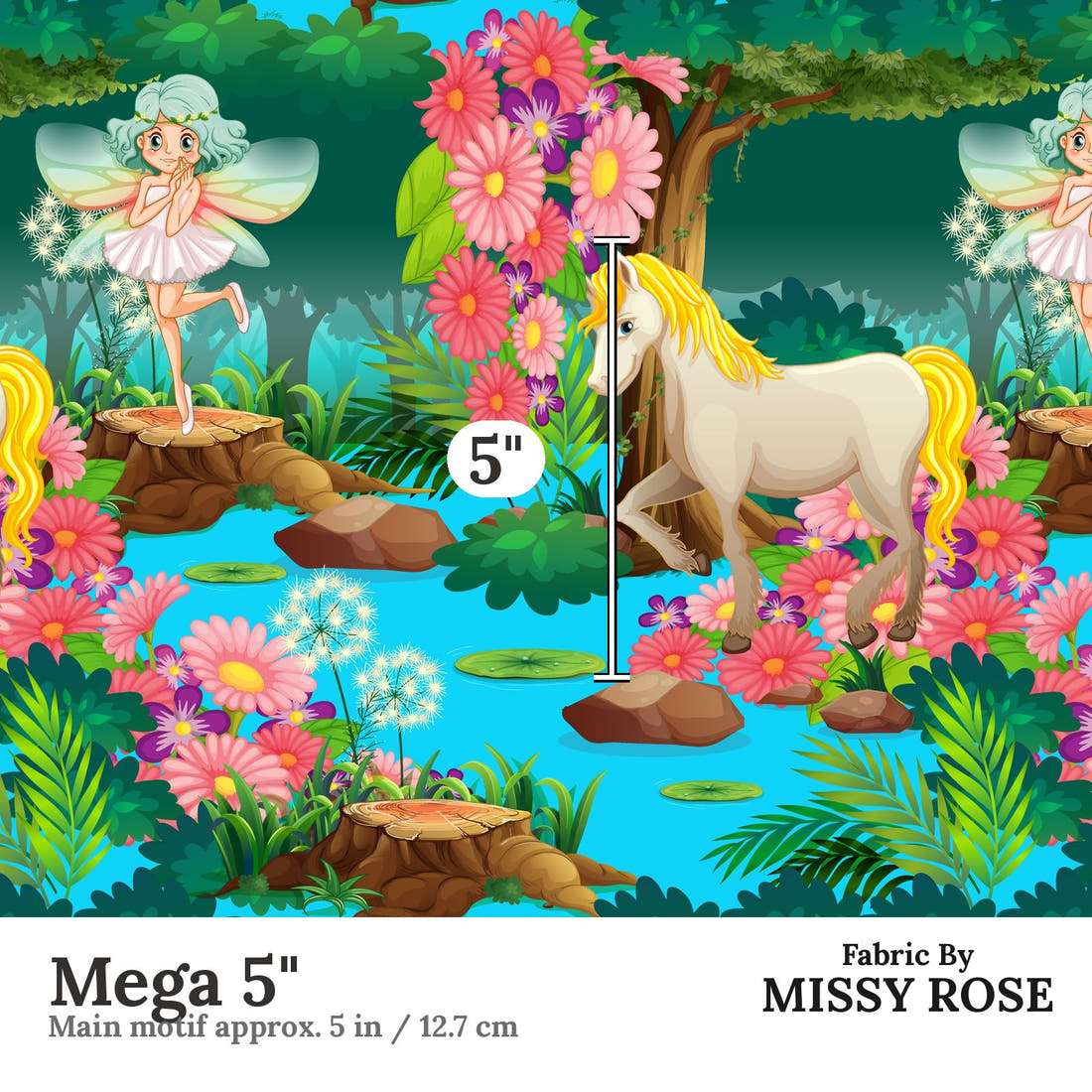 Design 210 Unicorn Fairy Fabric Mega 5" - print scale | Fabric by Missy Rose